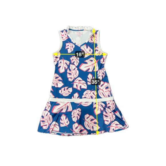 Lillie Green Sleeveless Blue Pink Tropical Leaf Print Peplum Dress Sz Medium - Picture 8 of 10